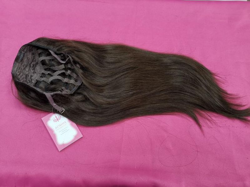 Фото Накладка из натуральных волос на заколках на затылочную зону 50см 200грамм цвет шоколад #4 - магазин  "Домик Принцессы"