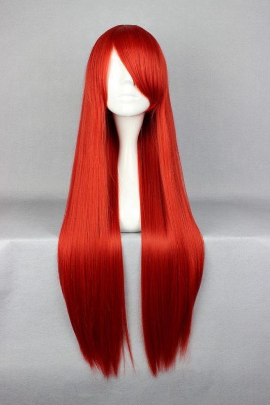 Фото Парик искусственный косплей прямые волосы красный длина 80см челка боковая арт.001J - магазин  "Домик Принцессы"