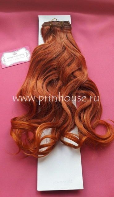 Фото Волосы на заколках искусственные локоны 45см цвет 376Т ярко-рыжий - магазин  "Домик Принцессы"