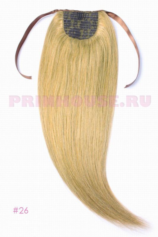 Фото Накладной хвост из натуральных волос на ленте 60cм цвет №26 светло русый блонд - магазин  "Домик Принцессы"