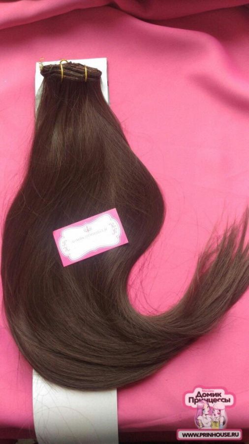 Фото Волосы на заколках искусственные 8 лент термо цвет 7 длина 60 см - магазин  "Домик Принцессы"
