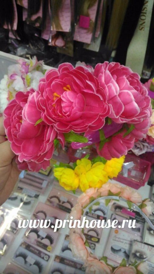 Фото Ободок с ярко-розовыми большими цветами градиент - магазин  "Домик Принцессы"