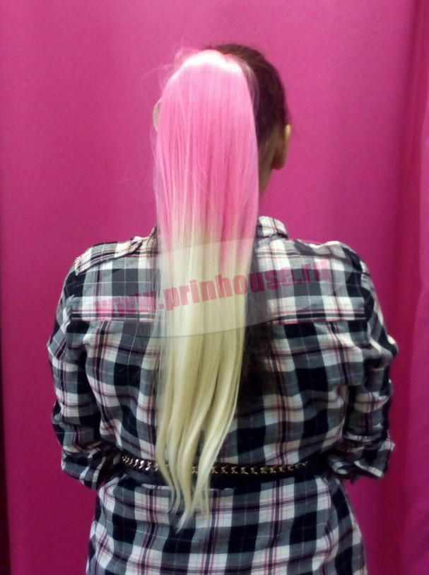 Фото Хвост искусственный на ленте омбре цвет розовый+блонд - магазин  "Домик Принцессы"