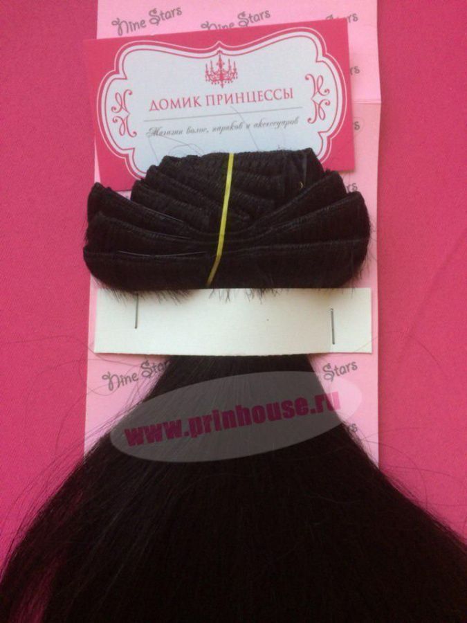 Фото Волосы на заколках натуральные длина 50см цвет №1b натуральный черный - магазин  "Домик Принцессы"