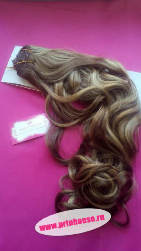 Фото Волосы искусственные канекалон термо на заколках 8 лент 65см локоны Цвет Chocoblond - магазин  "Домик Принцессы"