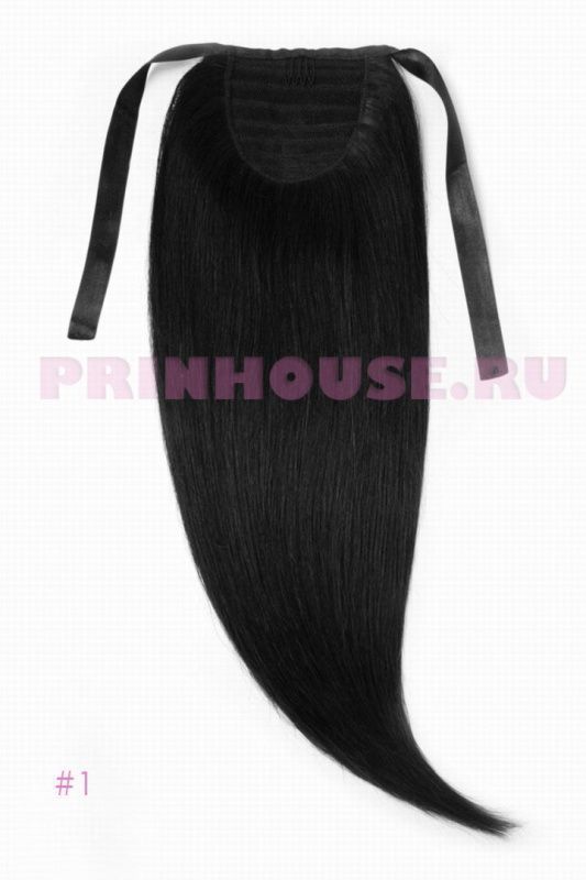 Фото Накладной хвост из натуральных волос на ленте 50cм цвет №1 черный - магазин  "Домик Принцессы"