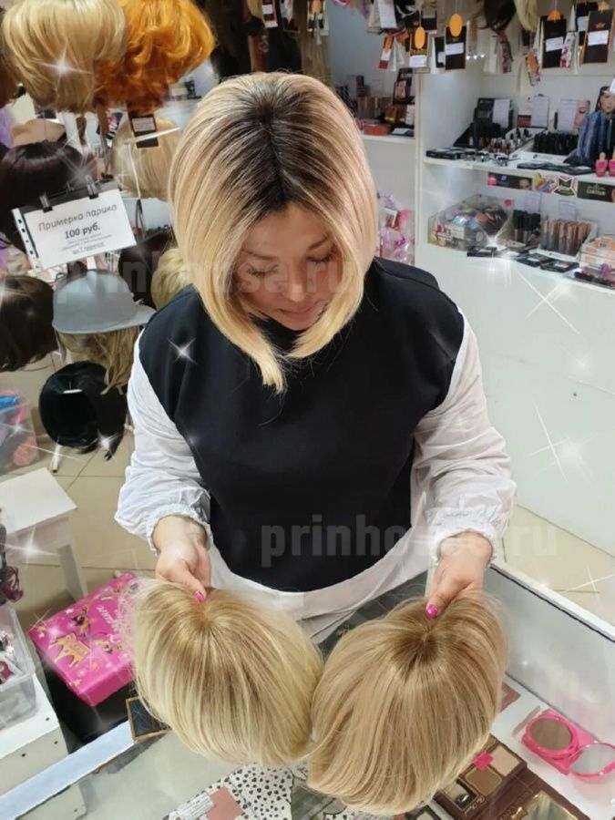 Фото Парик каре с челкой термо цвет платиновый блонд омбре - магазин  "Домик Принцессы"