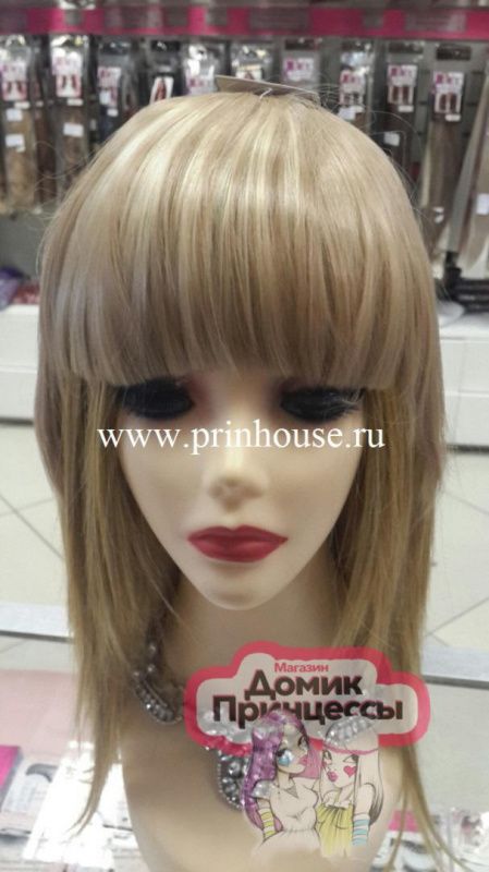 Фото Накладная челка искусственная прямая густая прямая блонд цвет №16h613 мелирование - магазин  "Домик Принцессы"