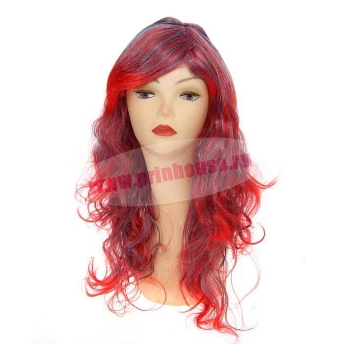 Карнавальный парик цвет красное мелирование c челкой