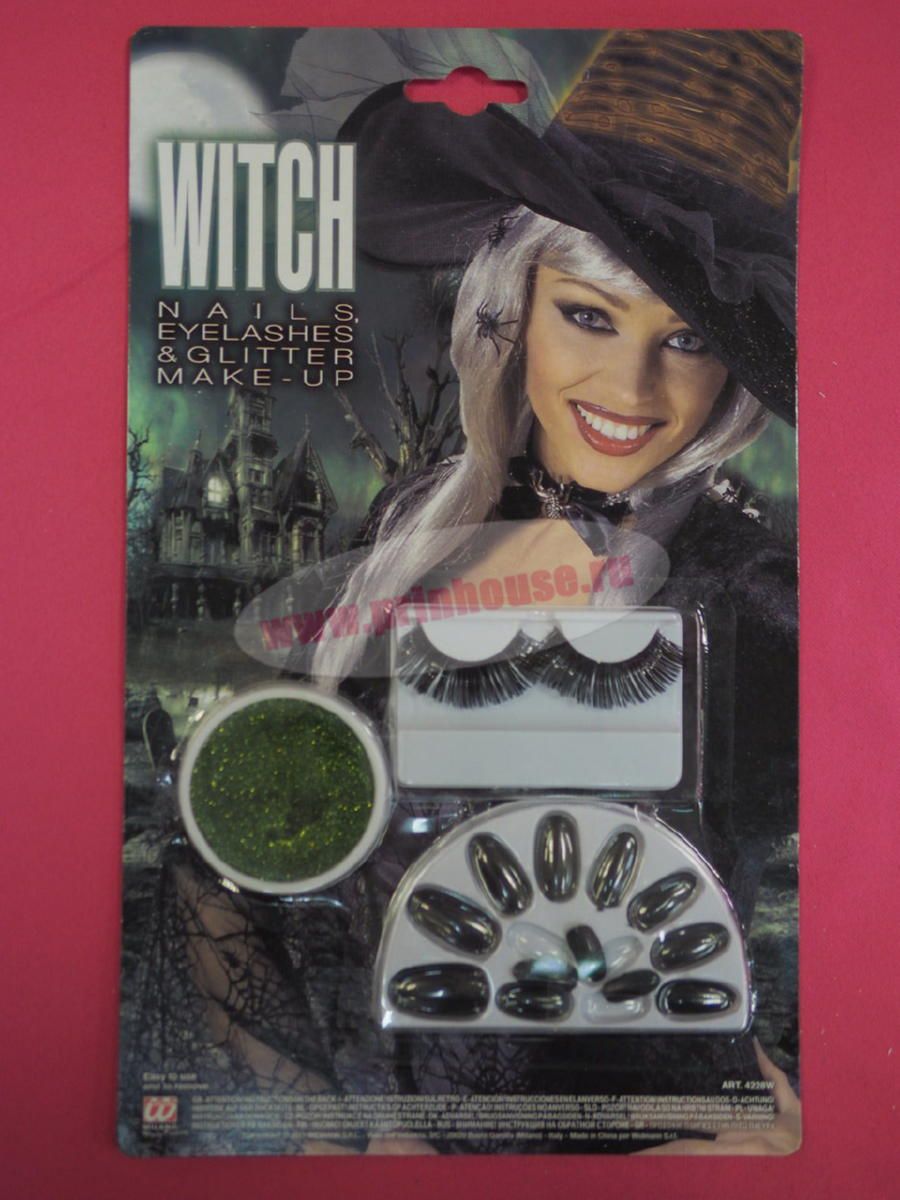 Фото Набор ведьмы на Хеллоуин ногти, ресницы, глитер - магазин  "Домик Принцессы"