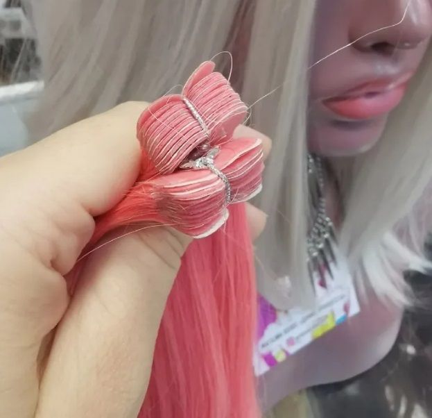 Фото Волосы для ленточного наращивания 50см,цвет розовый на микроленте, 1шт - магазин  "Домик Принцессы"