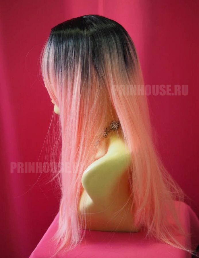 Фото Парик омбре искусственный без челки цвет черный+розовый - магазин  "Домик Принцессы"