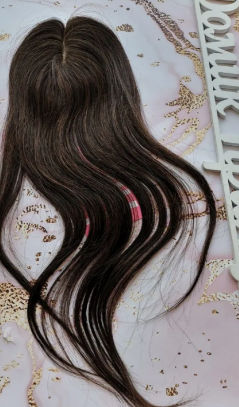 Фото Накладка из натуральных волос на теменную область Анна на полной сетке, цвет 2О каштановый, 1шт - магазин  "Домик Принцессы"