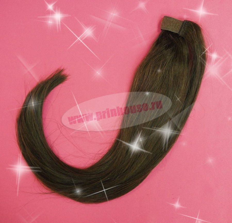 Фото Накладной хвост из натуральных волос на ленте 40cм цвет №2 натуральный черный - магазин  "Домик Принцессы"