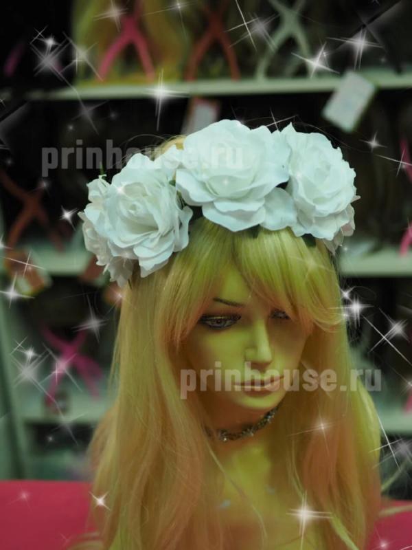 Фото Ободок из пышных белых роз - магазин  "Домик Принцессы"
