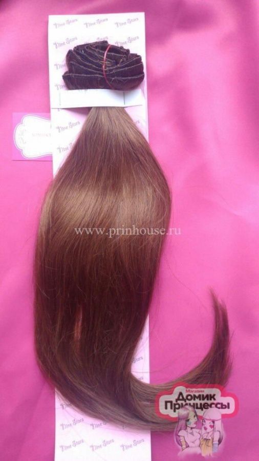 Фото Волосы на заколках натуральные люкс длина 50см цвет №8 светлый шоколад - магазин  "Домик Принцессы"