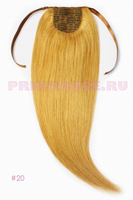 Фото Накладной хвост из натуральных волос на ленте 40cм цвет №20 средне золотой блонд - магазин  "Домик Принцессы"