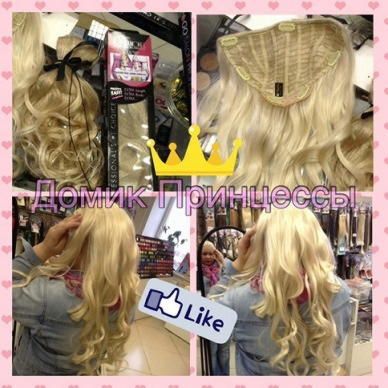 Фото Накладка из искусственных термо волос цвет 613 классический блонд 60см локоны - магазин  "Домик Принцессы"