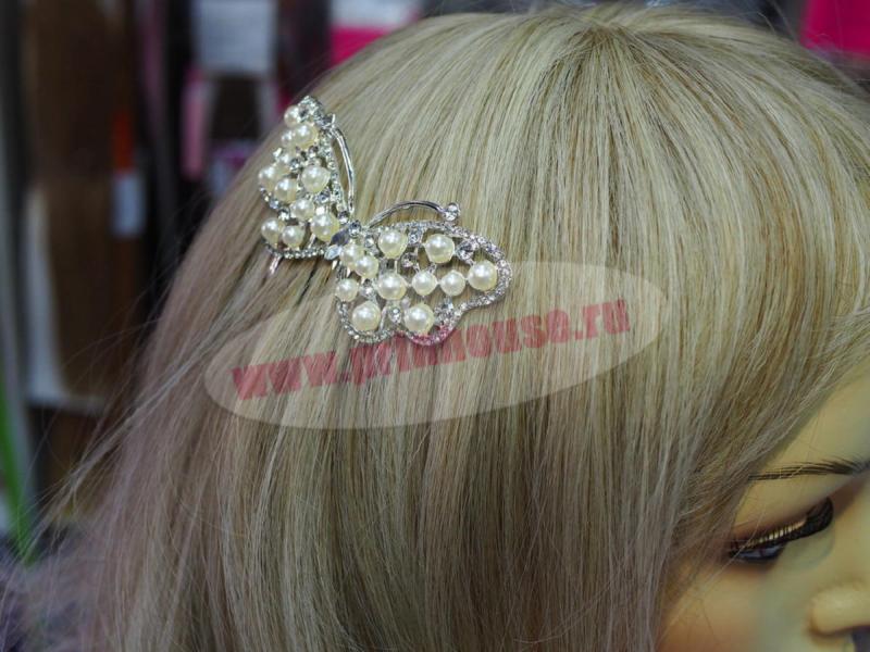 Фото Гребень для волос с жемчужинками, бабочка, 9*5,5 см - магазин  "Домик Принцессы"