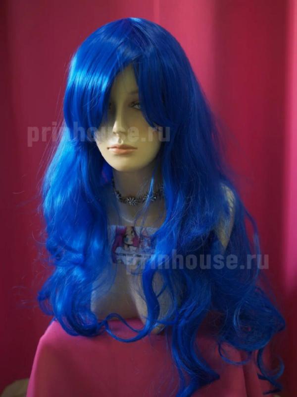 Фото Парик искусственный косплей длинные локоны с челкой цвет синий - магазин  "Домик Принцессы"