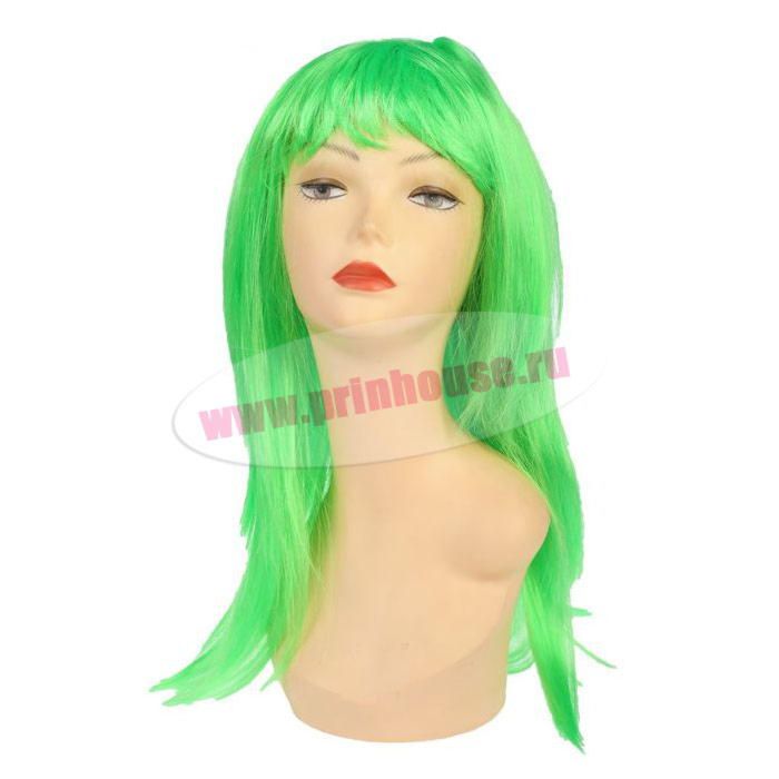 Фото Карнавальный парик цвет зеленый c челкой - магазин  "Домик Принцессы"
