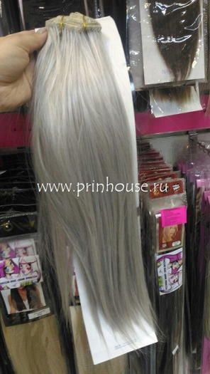 Фото Волосы на заколках искусственные прямые 45 см цвет 50 светло-серый - магазин  "Домик Принцессы"