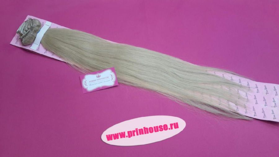 Фото Натуральные волосы на заколках люкс 60см 120 грамм цвет №613 блонд - магазин  "Домик Принцессы"