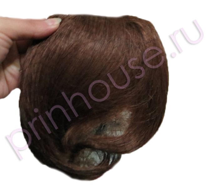 Фото Накладная челка из натуральных волос Цвет 6 Шоколад на заколках-клипсах подстриженная - магазин  "Домик Принцессы"