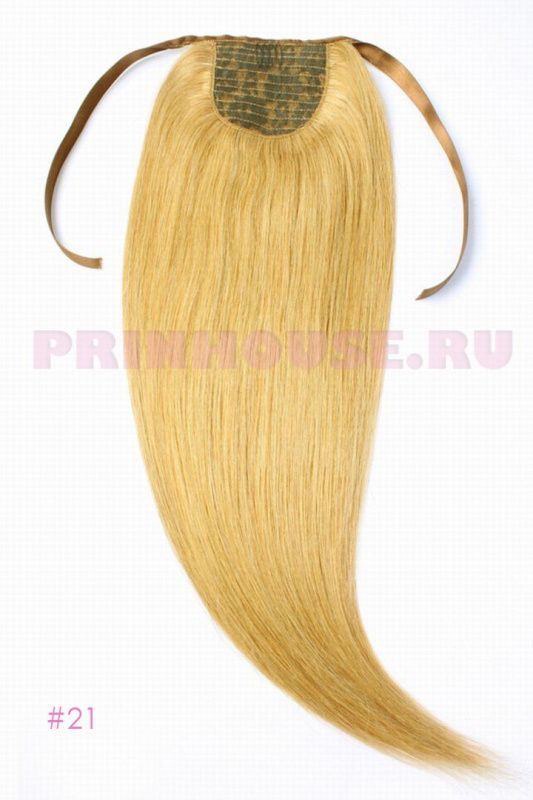 Фото Накладной хвост из натуральных волос на ленте 60cм цвет №21 золотой блонд - магазин  "Домик Принцессы"