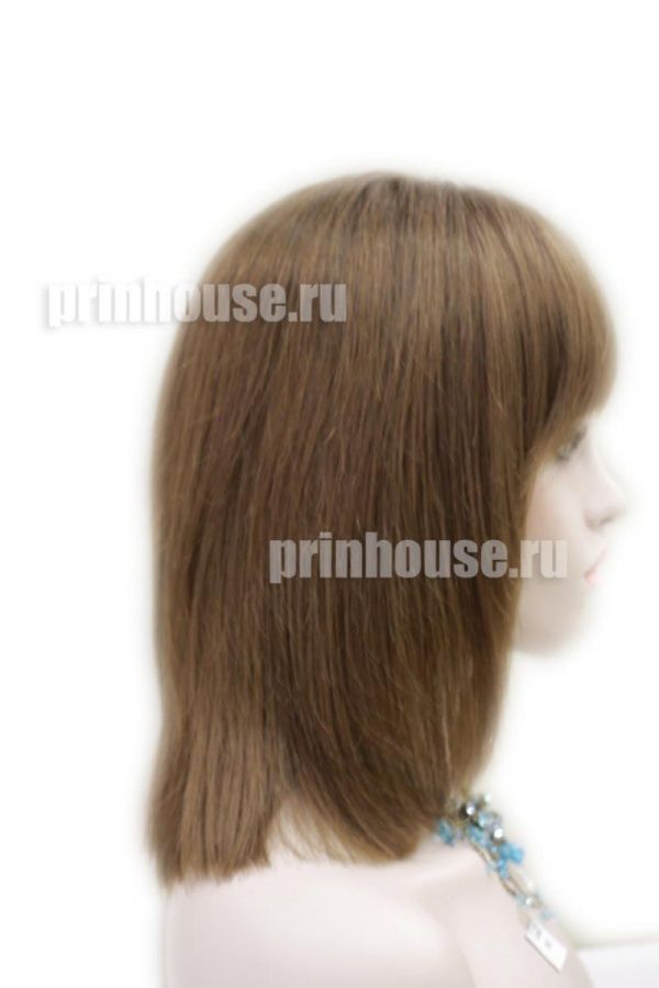 Фото Натуральный парик из славянских волос cредней длины с челкой цвет светлый шоколад - магазин  "Домик Принцессы"