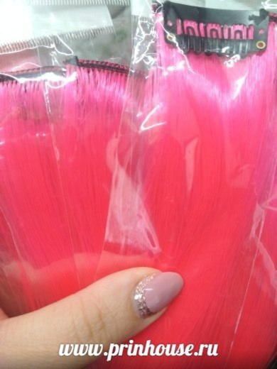 Фото Цветная узкая прядь на заколке цвет розовый - магазин  "Домик Принцессы"