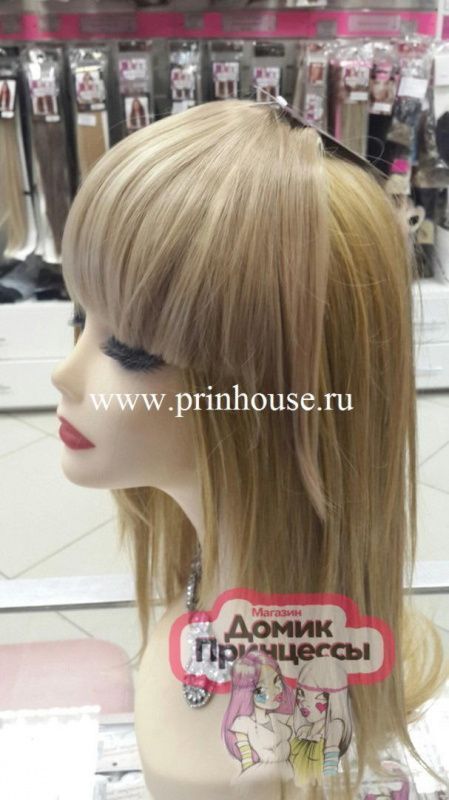 Фото Накладная челка искусственная прямая густая прямая блонд цвет №16h613 мелирование - магазин  "Домик Принцессы"