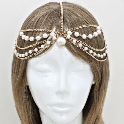 Фото Тика украшение-цепочка на голову с белыми жемчужинами - магазин  "Домик Принцессы"