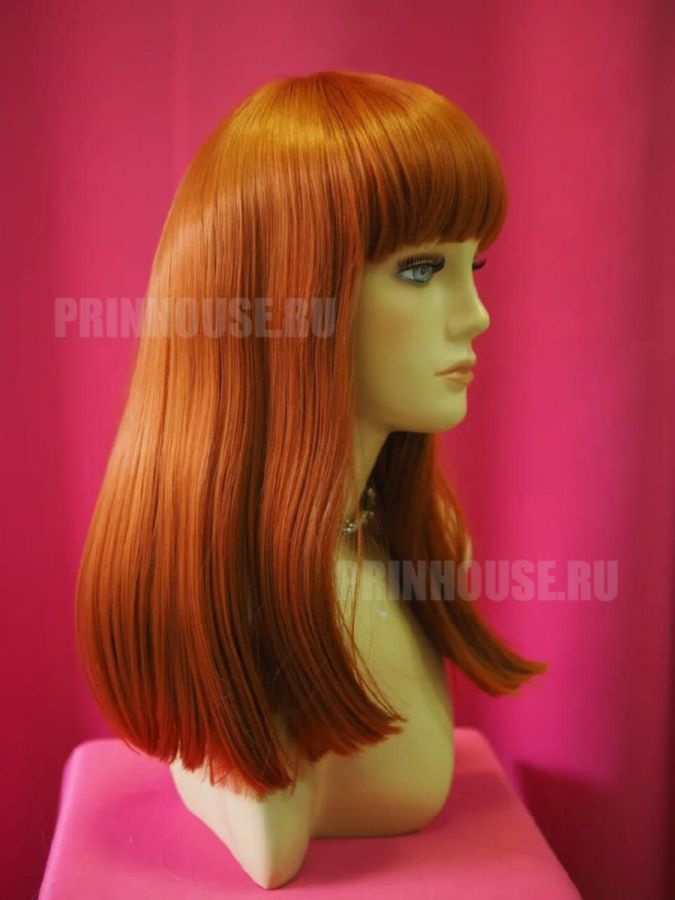Фото Парик искусственный каре с челкой цвет ярко-рыжий - магазин  "Домик Принцессы"