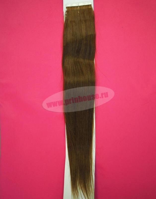 Фото Натуральные волосы для ленточного наращивания 5 стрипов по 30 см длина 55 см цвет 6 светлый шоколад - магазин  "Домик Принцессы"