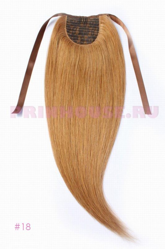 Фото Накладной хвост из натуральных волос на ленте 60cм цвет №18 карамельный - магазин  "Домик Принцессы"