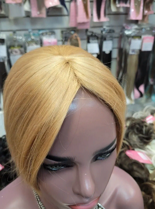 Фото Накладка из натуральных волос на теменную область Мини, цвет 27О теплый блондин - магазин  "Домик Принцессы"