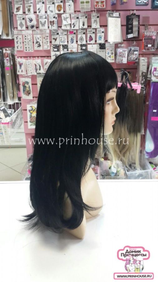 Фото Парик термо длинные волосы с челкой цвет # 1 - магазин  "Домик Принцессы"