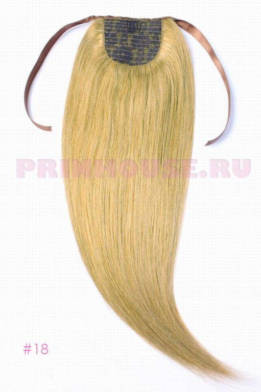 Фото Накладной хвост из натуральных волос на ленте 50cм цвет №18 светло русый - магазин  "Домик Принцессы"