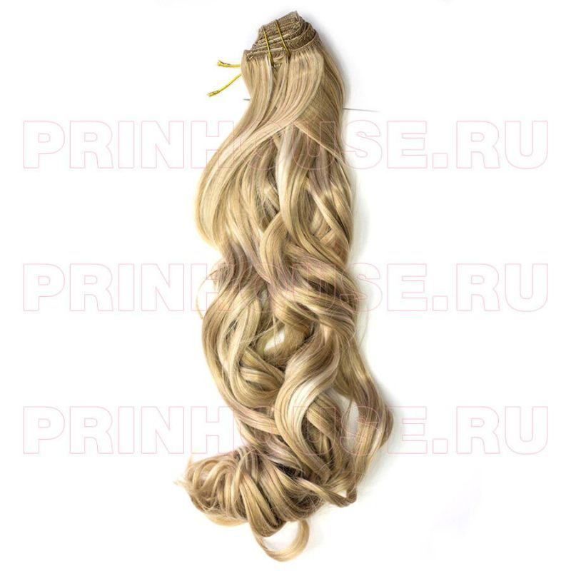 Фото Волосы искусственные канекалон термо на заколках 8 лент 65см локоны Цвет 24ВТО613 мелированный блонд - магазин  "Домик Принцессы"