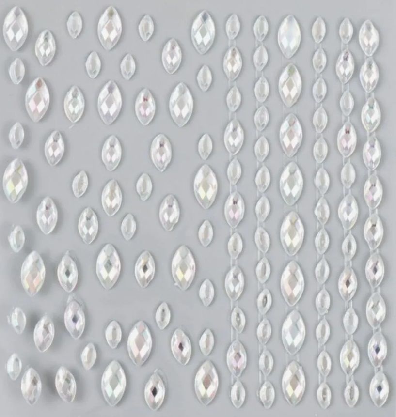 Фото Стразы серебристые капли на клеевой основе для макияжа и маникюра 11х18,5 см - магазин  "Домик Принцессы"