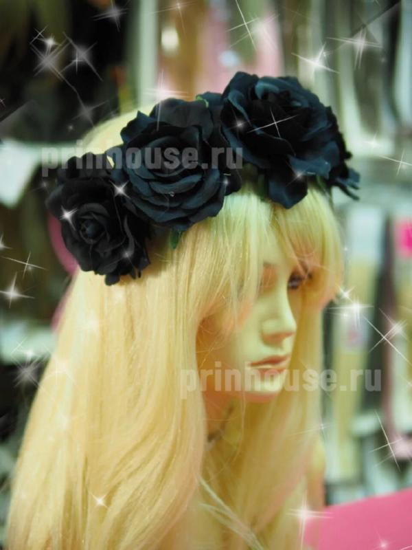 Фото Ободок из пышных черных роз - магазин  "Домик Принцессы"