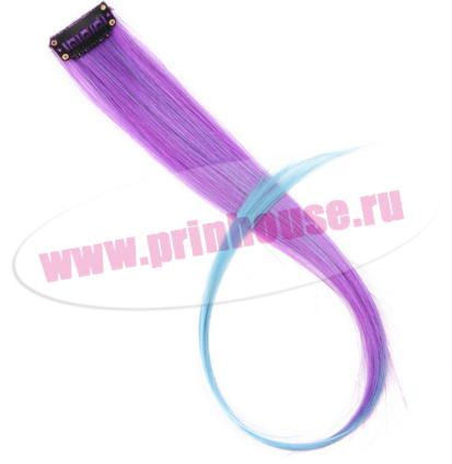 Фото Цветная прядь из искусственного волоса kanekalon прямой на клипсах омбре фиолетово-голубая - магазин  "Домик Принцессы"