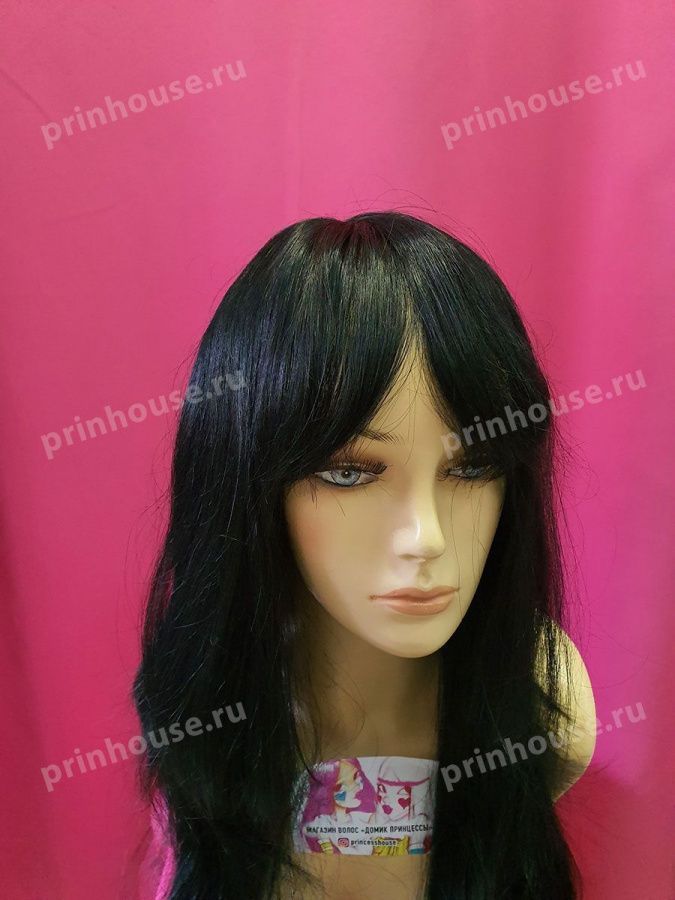 Фото Парик из натуральных волос с челкой черный - магазин  "Домик Принцессы"
