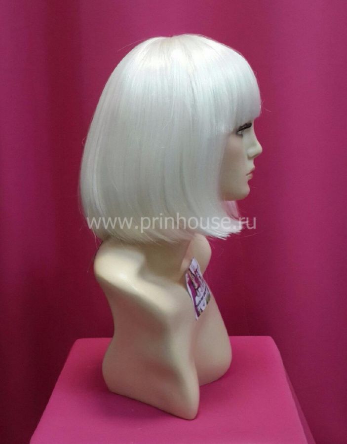 Фото Парик каре стильное с густой челкой яркий белый блонд #613a - магазин  "Домик Принцессы"