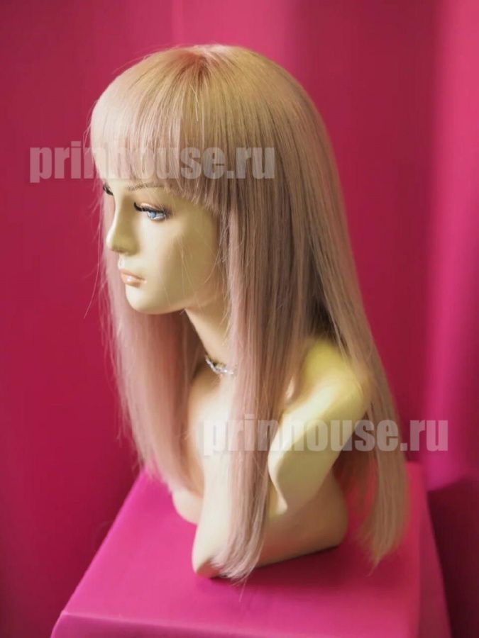 Фото Натуральный парик из славянских волос длинный с челкой розовый блонд - магазин  "Домик Принцессы"