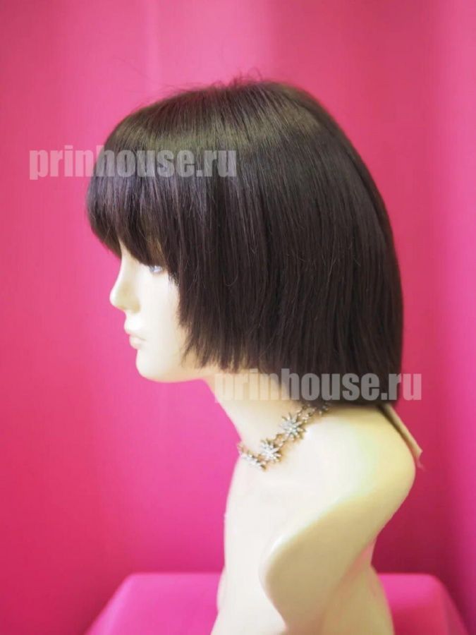 Фото Натуральный парик из славянских волос каре с челкой цвет темный шоколад - магазин  "Домик Принцессы"