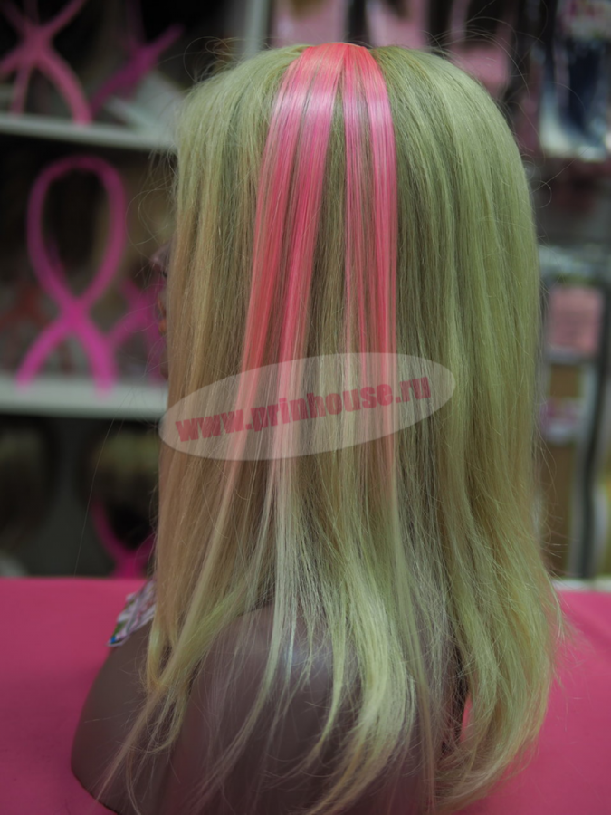 Фото Цветная прядь из искусственного волоса kanekalon прямой на клипсах омбре розовая+блонд - магазин  "Домик Принцессы"