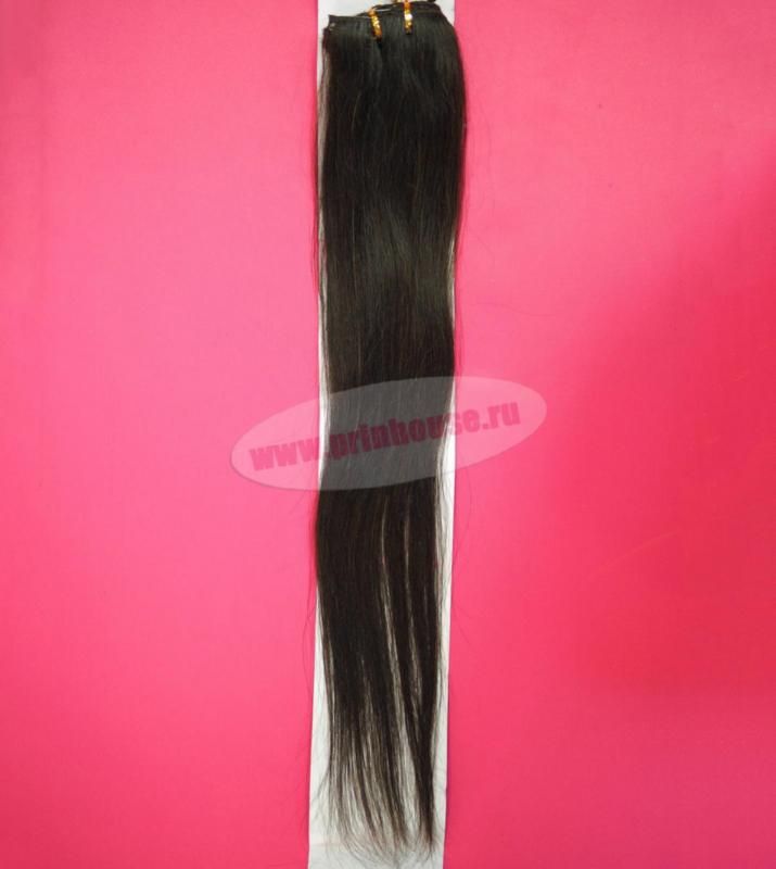 Фото Волосы на заколках натуральные люкс длина 50 см 70 грамм цвет #2 темный шоколад - магазин  "Домик Принцессы"
