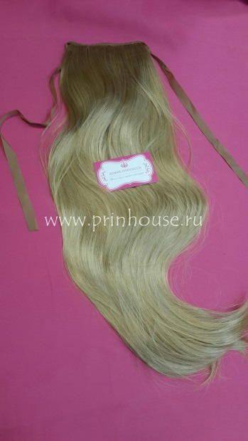 Фото Накладной искусственный хвост на ленте 65 см Цвет 24ВО бежевый блонд - магазин  "Домик Принцессы"